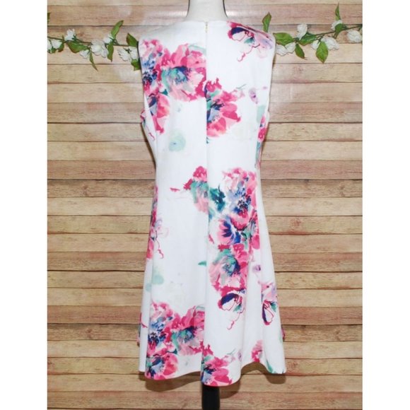 DKNY Ladies Floral Scuba Dress Size 14 Fit And Flare Back Zip Sleeveless Stretch - Picture 9 of 13